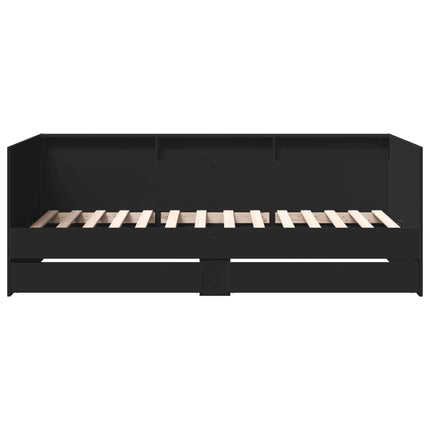 Divano Letto con Cassetti senza Materasso Nero 100x200 cm
