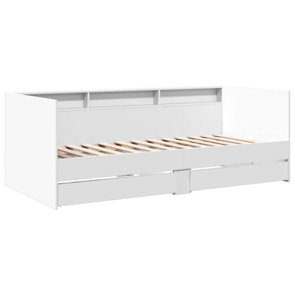 Divano Letto con Cassetti senza Materasso Bianco 90x190 cm