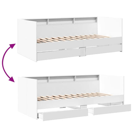 Divano Letto con Cassetti senza Materasso Bianco 75x190 cm