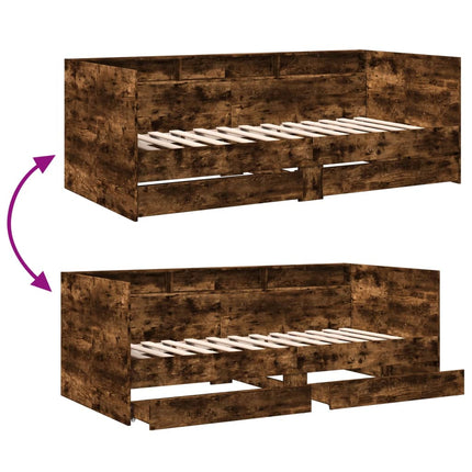 Divano Letto con Cassetti senza Materasso Rovere Fumo 75x190 cm