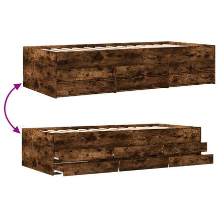 Divano Letto con Cassetti senza Materasso Rovere Fumo 100x200cm