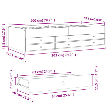 Divano Letto con Cassetti senza Materasso Rovere Fumo 100x200cm