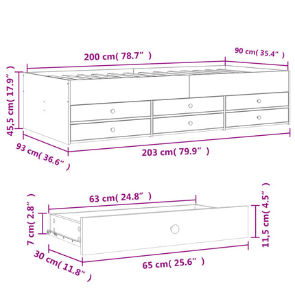 Divano Letto con Cassetti senza Materasso Rovere Fumo 90x200 cm