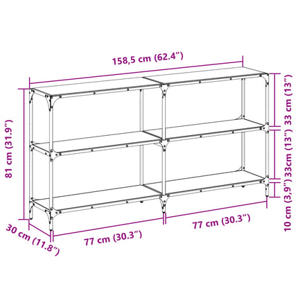 Tavolino Consolle con Piano in Vetro Nero 158,5x30x81cm Acciaio