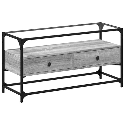 Mobile TV Piano Vetro Grigio Sonoma 98x35x51 Legno Multistrato