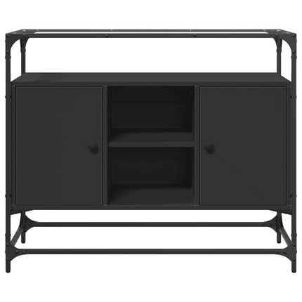Credenza con Piano in Vetro Nero 98x35x81cm Legno Multistrato