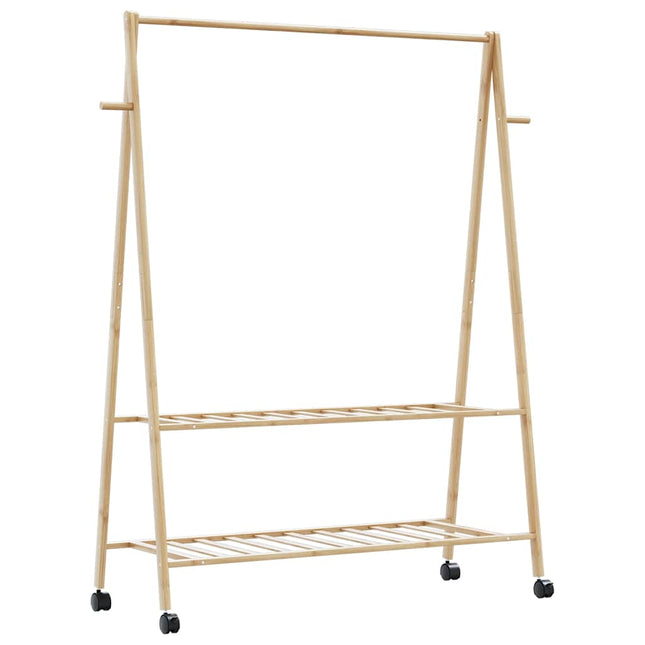 Appendiabiti con Ripiani e Ruote 132x45,5x155,5 cm in Bambù