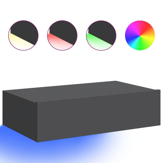 Comodino a Parete con LED Grigio