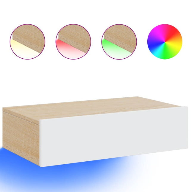 Comodino a Parete con LED Bianco e Rovere Sonoma