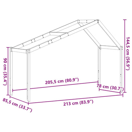 Tetto Letto Bambini Marrone Cera 213x85,5x144,5cm Massello Pino
