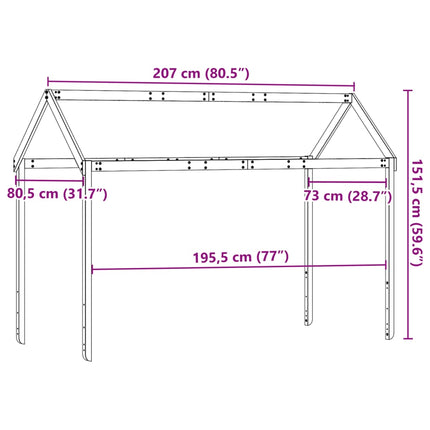 Tetto per Letto Bambini 207x80,5x151,5cm Legno Massello di Pino
