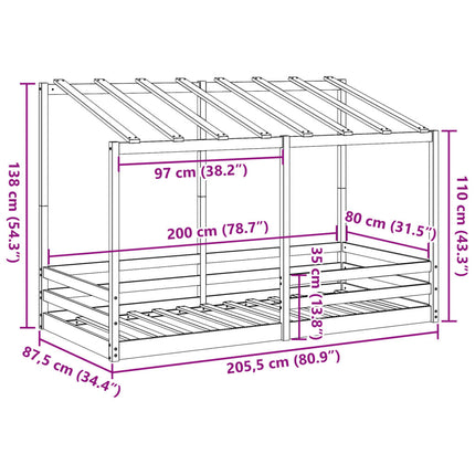 Letto Bambini con Tetto Bianco 80x200 cm Legno Massello di Pino