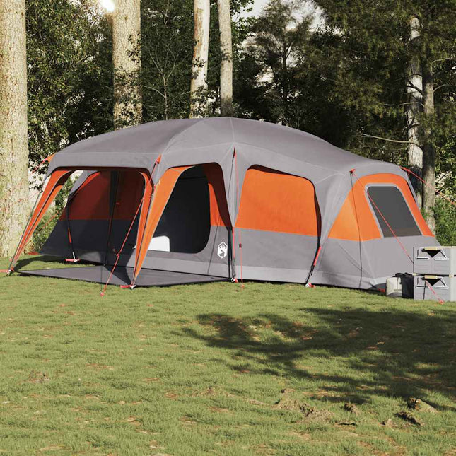 Tenda da Campeggio con Portico 9 Persone Grigio e Arancione
