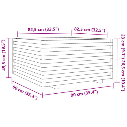 Fioriera Giardino Marrone Cera 90x90x49,5cm Legno Massello Pino