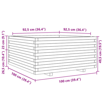 Fioriera Giardino Marrone Cera 100x100x49,5 Legno Massello Pino