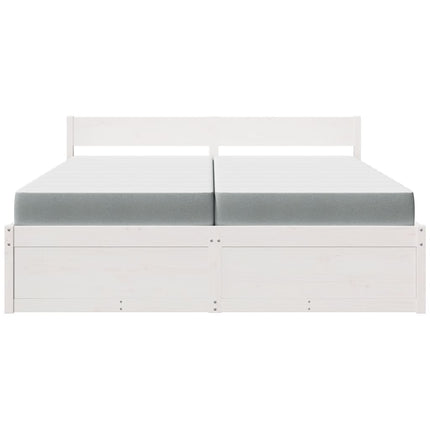 Letto Cassetti e Materasso Bianco 200x200cm Legno Massello Pino