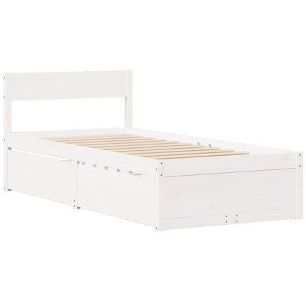 Letto Cassetti e Materasso Bianco 90x190 cm Legno Massello Pino
