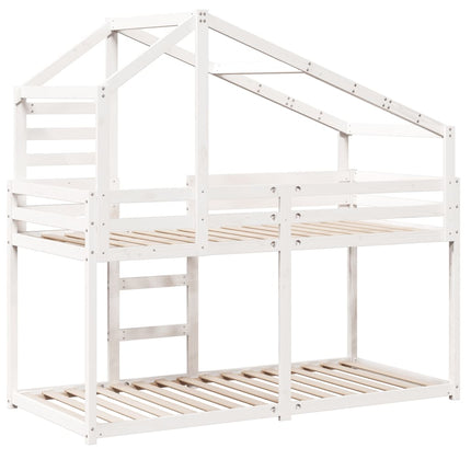 Letto a Castello con Tetto Bianco 90x200 cm in Legno di Pino