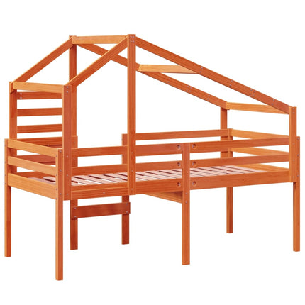 Letto a Soppalco con Tetto Cera 90x190cm Legno Massello di Pino