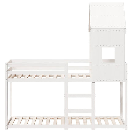 Letto a Castello con Tetto Bianco 90x200 cm in Legno di Pino