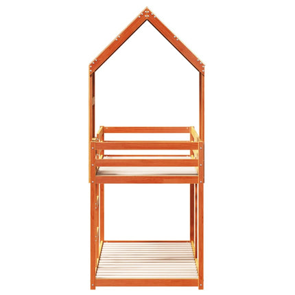 Letto a Castello con Tetto Marrone Cera 75x190 cm Massello Pino