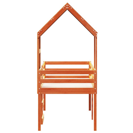 Letto a Soppalco con Tetto Cera 80x200 cm in Legno di Pino