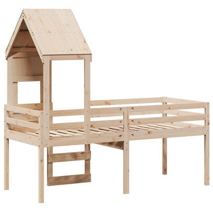 Letto a Soppalco con Tetto 90x190 cm Legno Massello di Pino