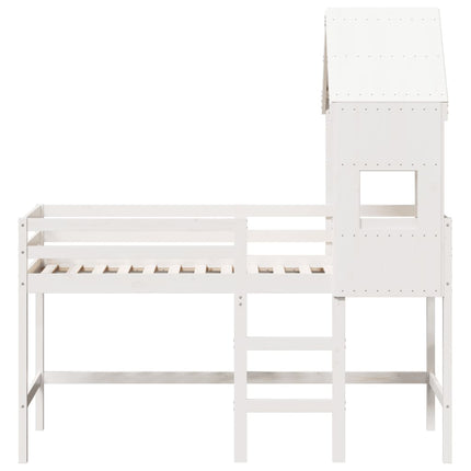 Letto Soppalco con Scala e Tetto Bianco 90x190 cm Massello Pino