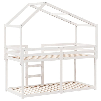 Letto a Castello con Tetto Bianco 90x200 cm in Legno di Pino