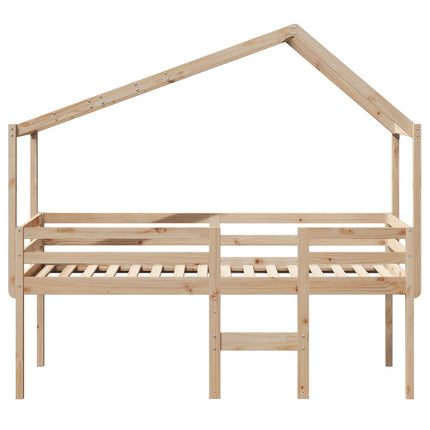 Letto a Soppalco con Tetto 90x190 cm Legno Massello di Pino