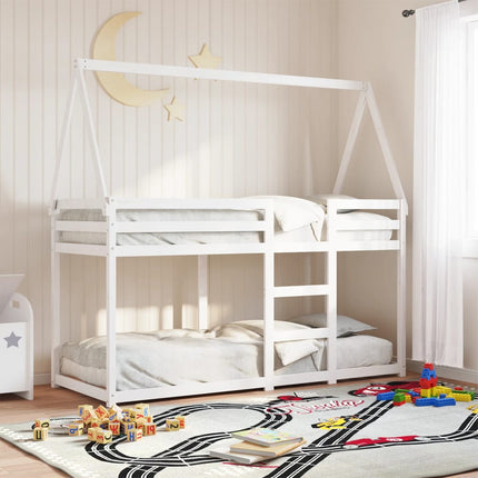Letto a Castello con Tetto Bianco 90x200 cm in Legno di Pino