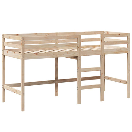 Letto Soppalco con Scala e Tetto 90x200 cm Legno Massello Pino
