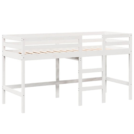 Letto Soppalco con Scala e Tetto Bianco 90x200 cm Massello Pino