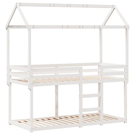 Letto a Castello con Tetto Bianco 75x190 cm Legno Massello Pino