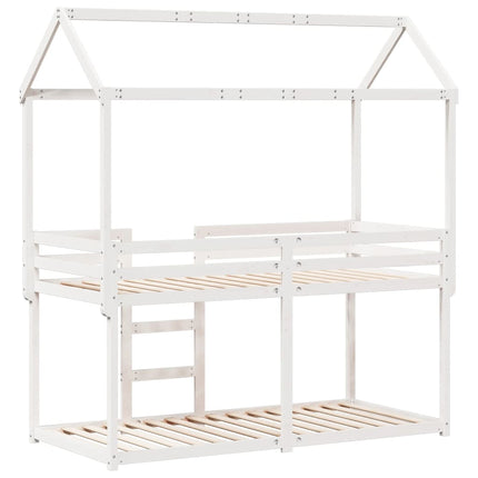 Letto a Castello con Tetto Bianco 75x190 cm Legno Massello Pino