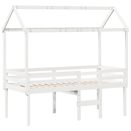 Letto a Soppalco con Tetto Bianco 90x200 cm in Legno di Pino