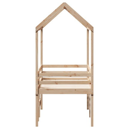 Letto a Soppalco con Tetto 90x190 cm Legno Massello di Pino