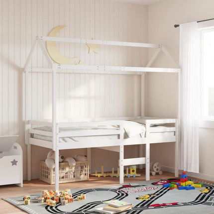 Letto a Soppalco con Tetto Bianco 75x190 cm in Legno di Pino