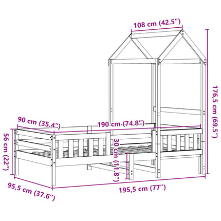 Giroletto con Tetto Bianco 90x190 cm Legno Massello Pino