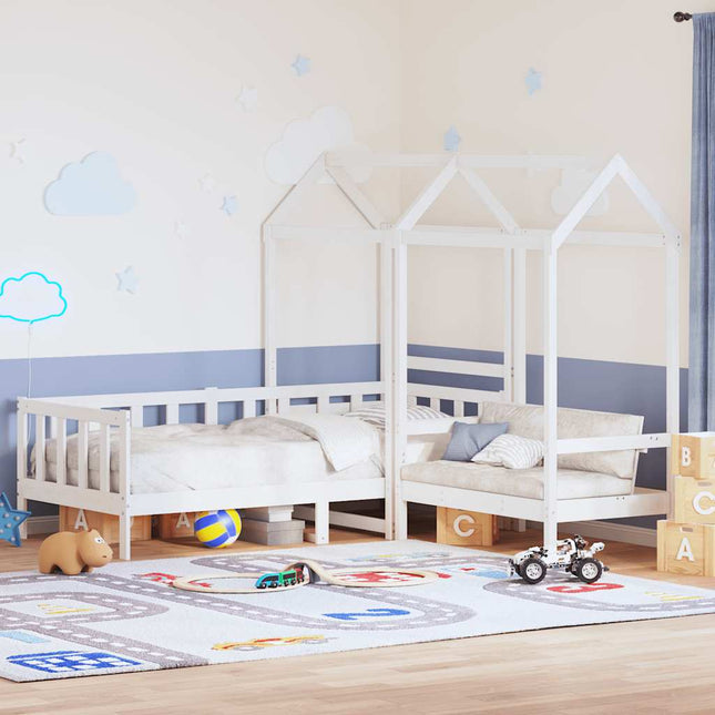 Set Dormeuse e Panca con Tetto Bianco 80x200cm Massello Pino