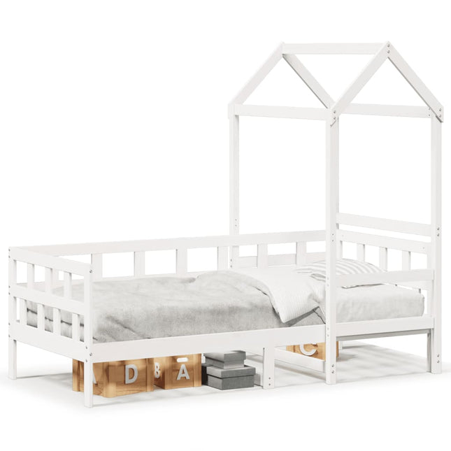 Dormeuse con Tetto 90x190 cm Bianco in Legno Massello di Pino