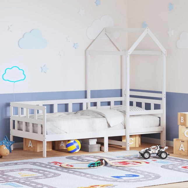 Dormeuse con Tetto 90x190 cm Bianco in Legno Massello di Pino