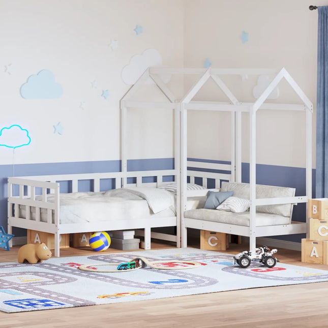 Set Dormeuse con Tetto Bianco 80x200 cm Legno Massello di Pino