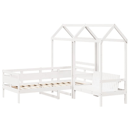 Set Dormeuse e Panca con Tetto Bianco 90x200cm Massello Pino