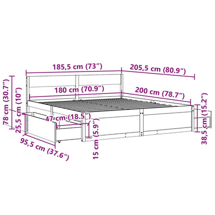Letto senza Materasso 180x200 cm in Legno Massello di Pino
