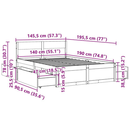 Letto senza Materasso 140x190 cm in Legno Massello di Pino