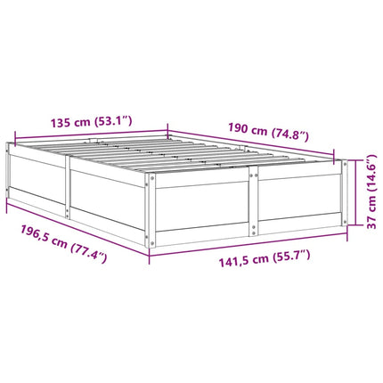 Letto senza Materasso 135x190 cm in Legno Massello di Pino