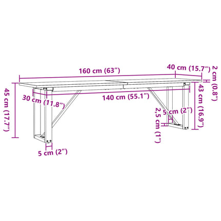 Tavolino Salotto Telaio a O 160x40x45cm Legno Pino e Acciaio
