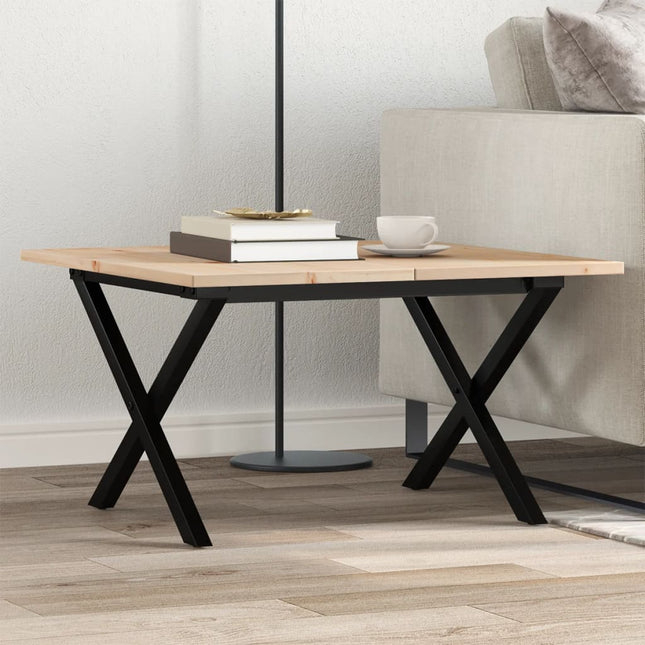 Tavolino da Salotto Telaio a X 70x70x40 cm Legno Pino e Acciaio