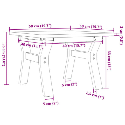 Tavolino da Salotto Telaio a Y 50x50x35 cm Legno Pino e Acciaio